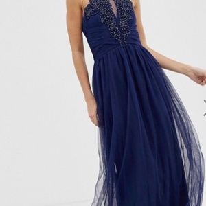 Little Mistress Applique High Neck Maxi Dress